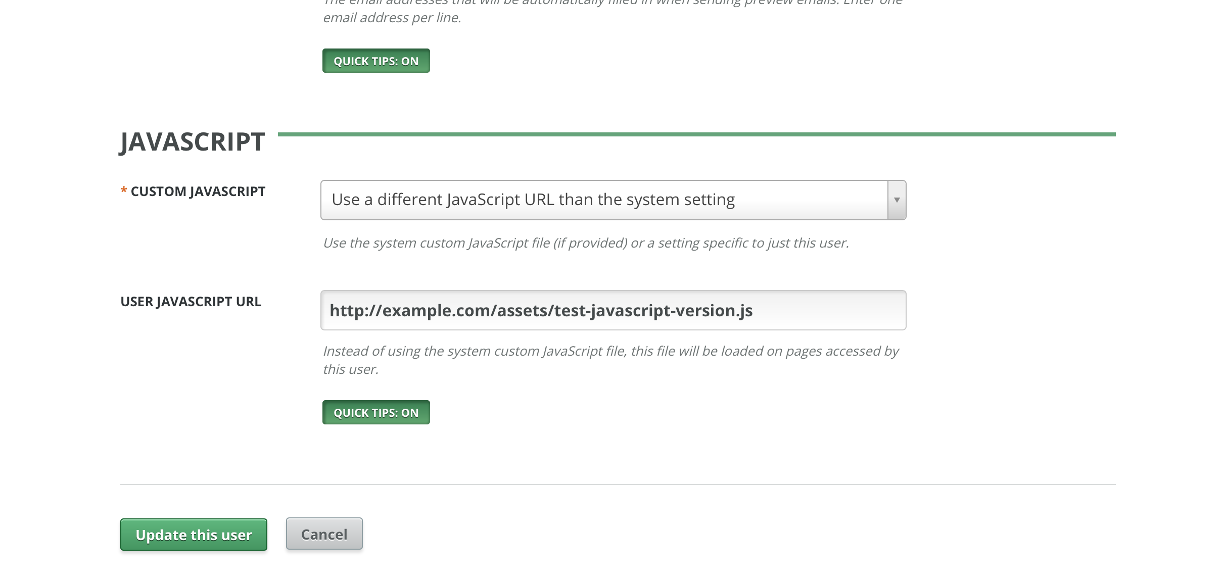 Setting a different custom JavaScript for a System Administrator